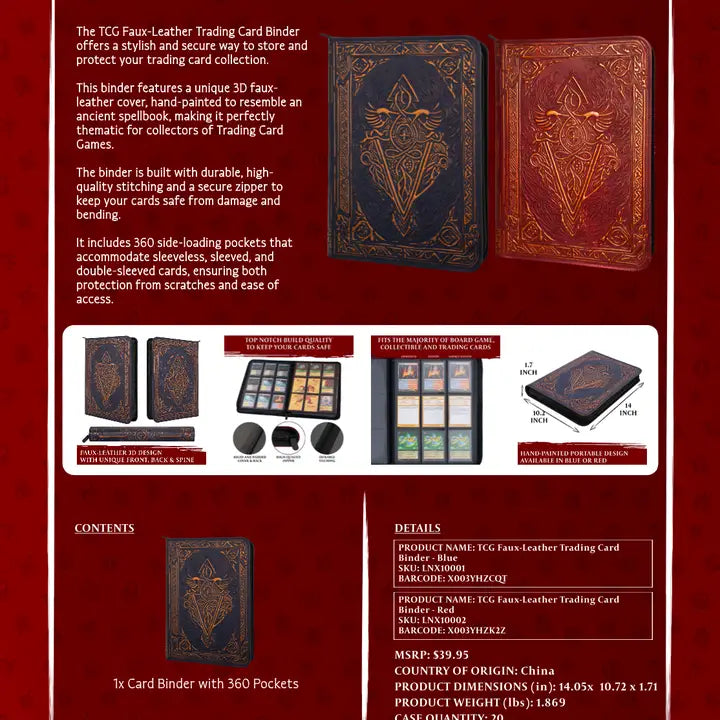 QMDirect TCG Faux-Leather Trading Card Binder - Red | Odin's Place