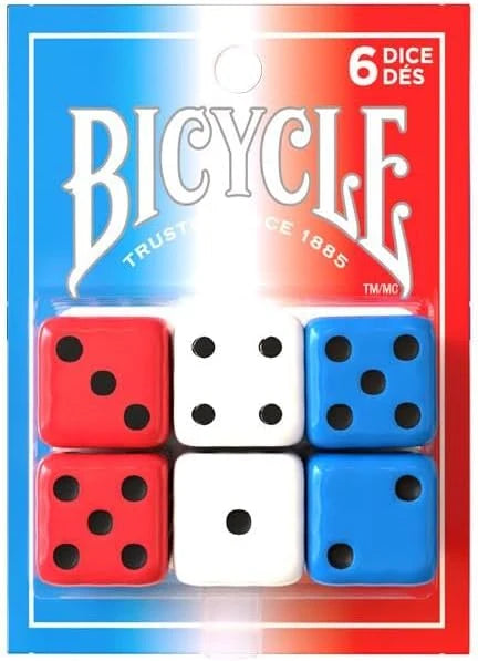 Bicycle: D6 Dice Pack - Red, White, and Blue Colored Dice, 2 ea (6 dice total) | Odin's Place