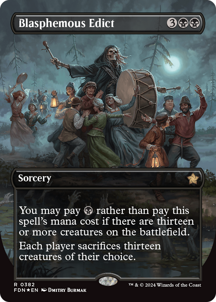 Blasphemous Edict (Borderless) (Mana Foil) [Foundations] | Odin's Place