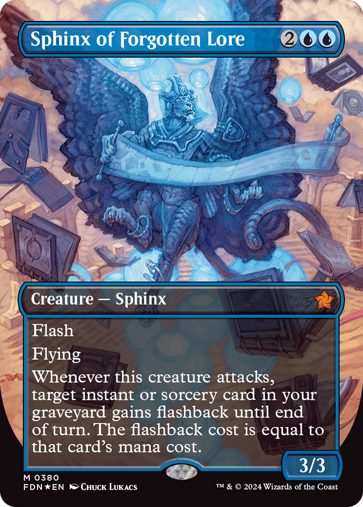 Sphinx of Forgotten Lore (Borderless) (Mana Foil) [Foundations] | Odin's Place