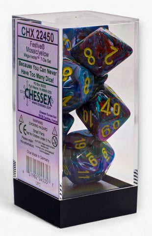Chessex Festive: Mega-hedral Mosaic/yellow 7-Die Set | Odin's Place