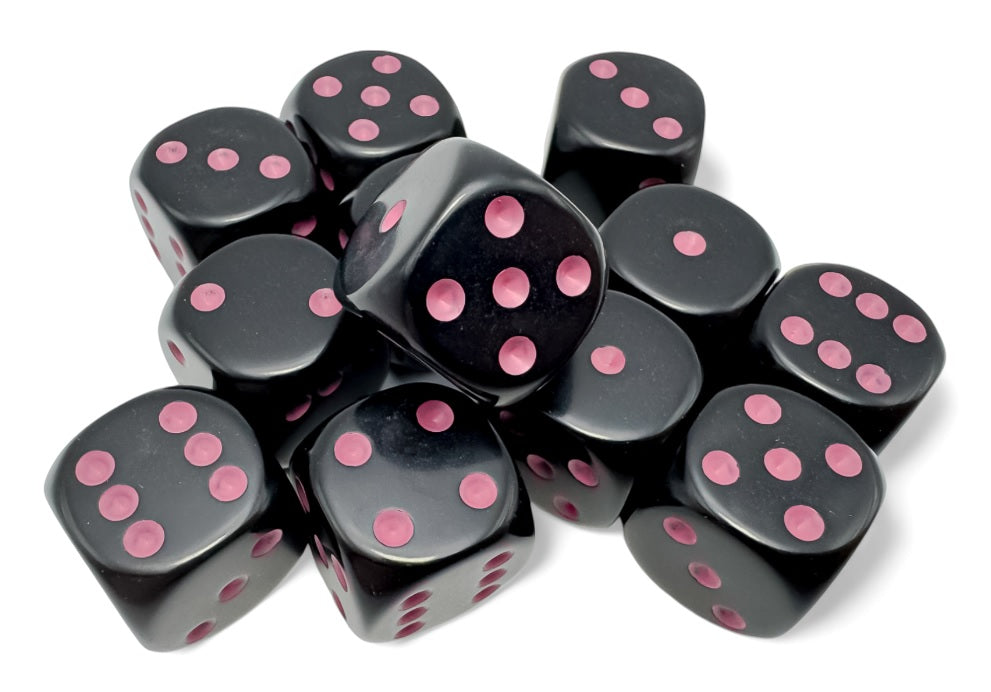 Opaque: 16mm d6 Black/pink Dice Block (12 dice) | Odin's Place