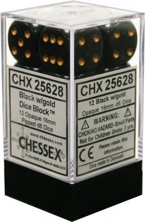 Opaque: 16mm D6 Black/Gold (12) | Odin's Place
