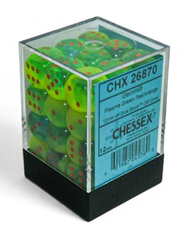 Gemini: 12mm d6 Plasma Green-Teal/orange Luminary Dice Block (36 dice) | Odin's Place