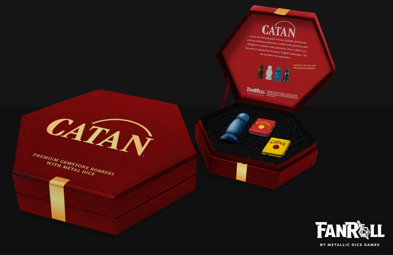 CATAN Premium Robber & Metal Dice Set- Cat's Eye Aquamarine | Odin's Place