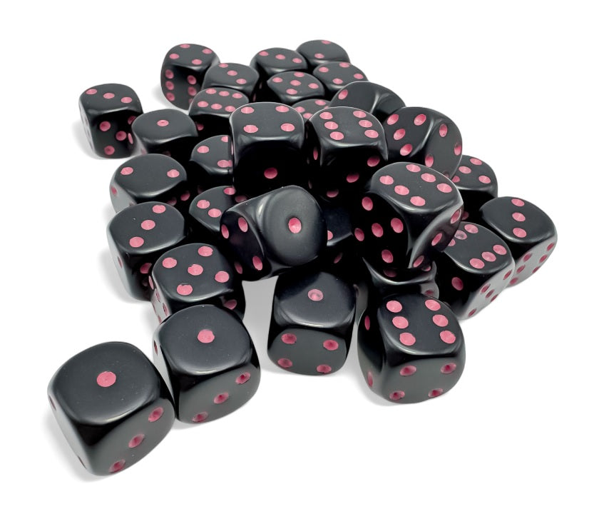 Opaque: 12mm d6 Black/pink Dice Block (36 dice) | Odin's Place
