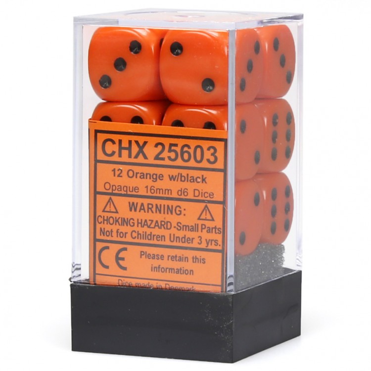 Opaque: 16mm D6 Orange/Black (12) | Odin's Place