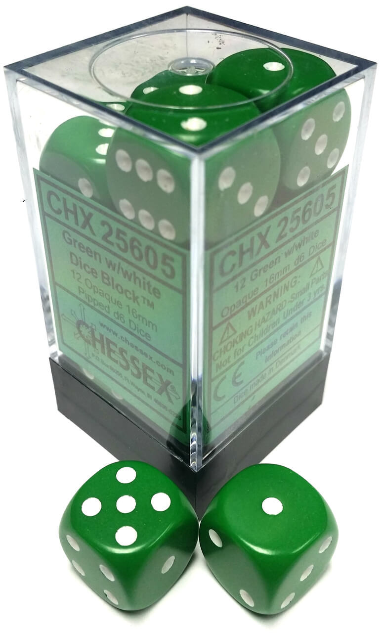 Opaque: 16mm D6 Green/White (12) | Odin's Place