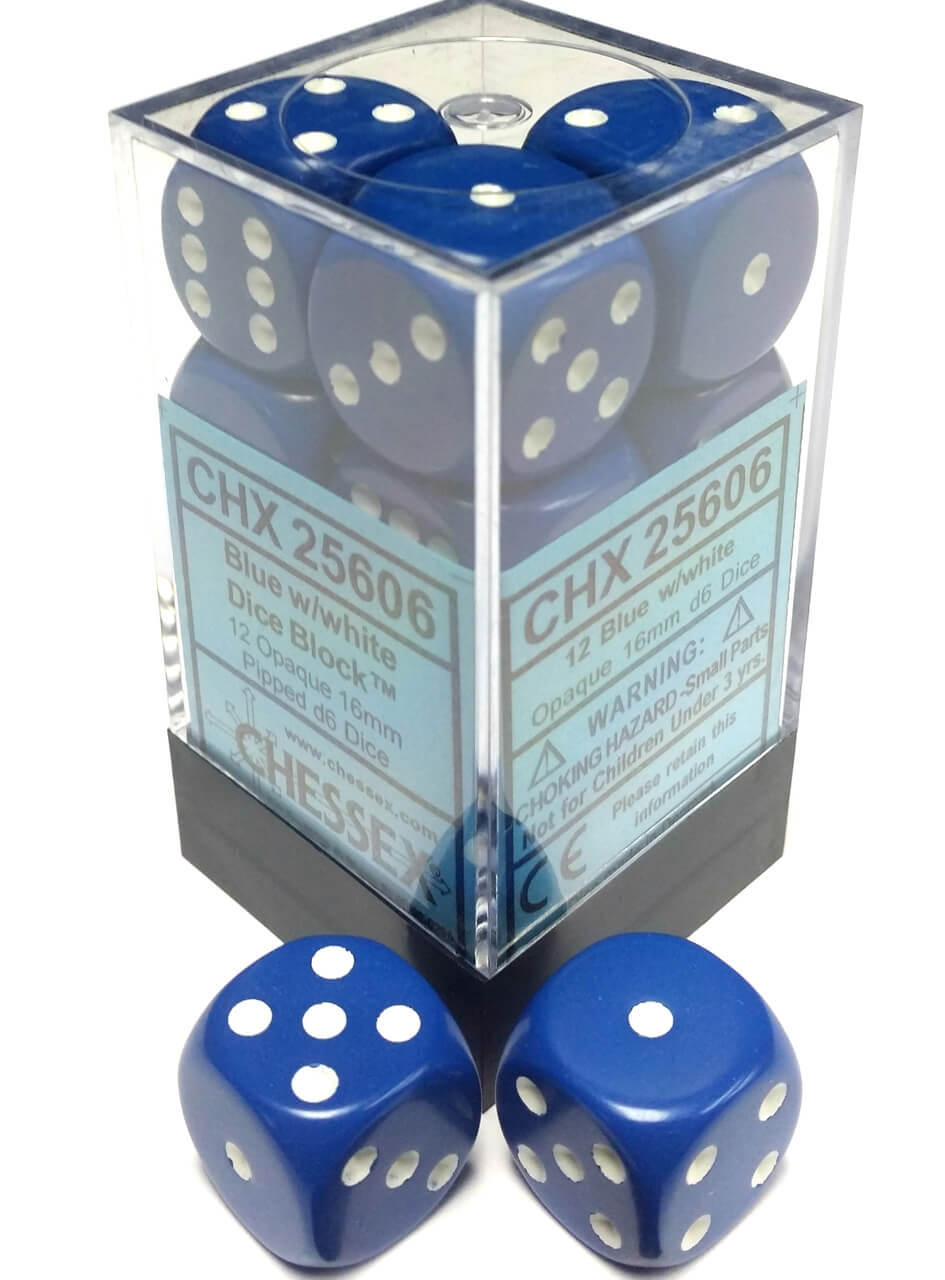 Opaque: 16mm D6 Blue/White (12) | Odin's Place