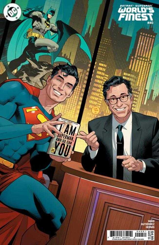 Batman Superman Worlds Finest #40 Cover D Dan Mora Stephen Colbert Celebrity Cameo Card Stock Variant | Odin's Place