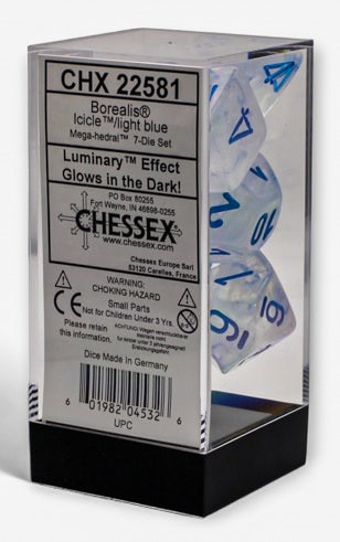 Chessex Borealis: Mega-hedral Icicle/light blue Luminary 7-Die Set | Odin's Place