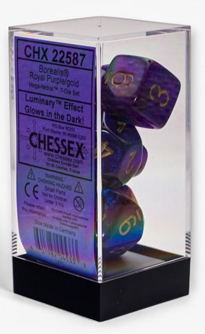 Chessex Borealis: Mega-hedral Royal Purple/gold Luminary 7-Die Set | Odin's Place