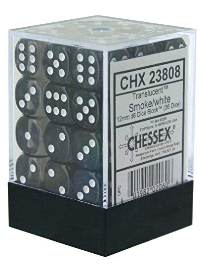Chessex Translucent 12mm D6 Smoke/White 36 ct | Odin's Place