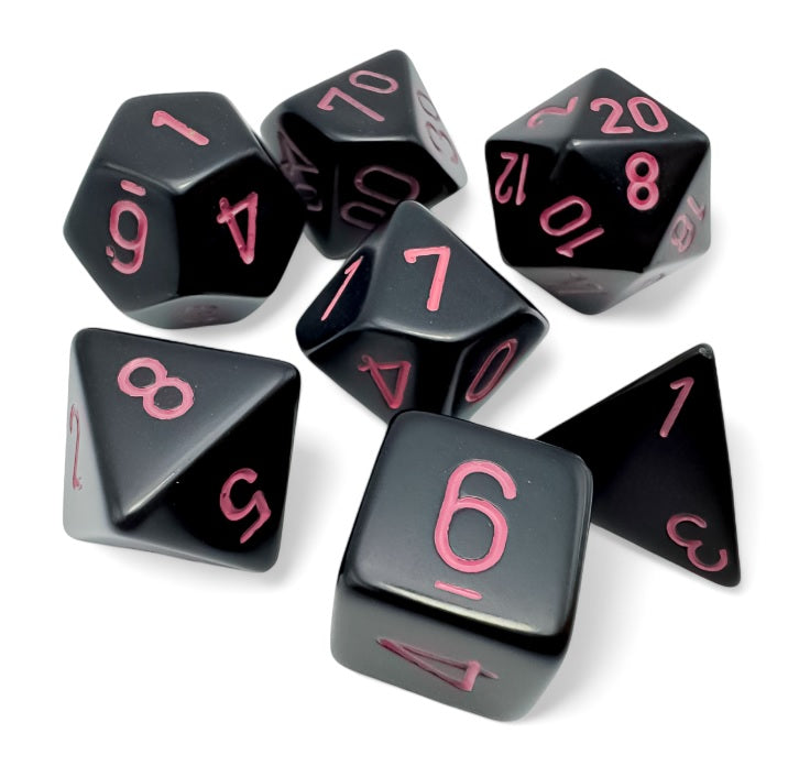 Chessex 25448 Opaque Pink and Black Poly 7 Dice Set | Odin's Place