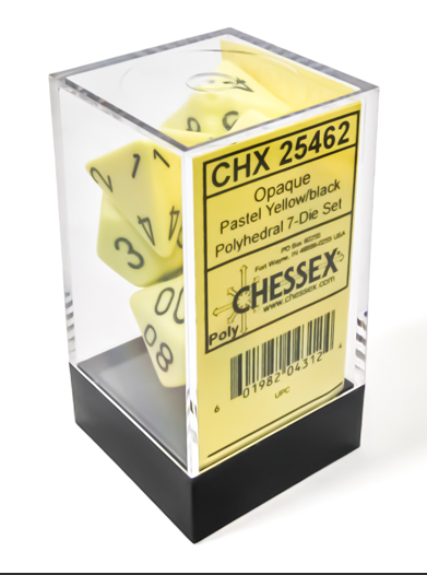 Chessex Poly 7 Dice Set: Opaque Pastel Yellow with Black | Odin's Place