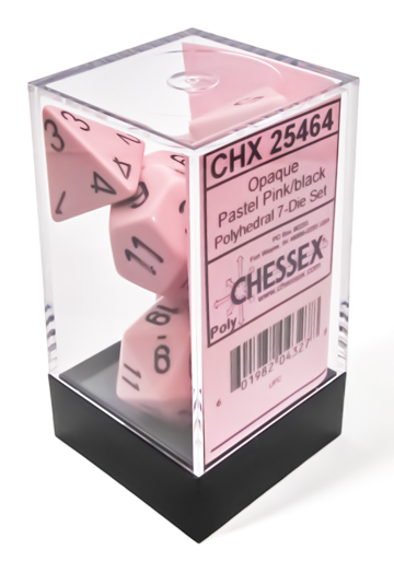 Chessex Poly 7 Dice Set: Opaque Pastel Pink with Black | Odin's Place