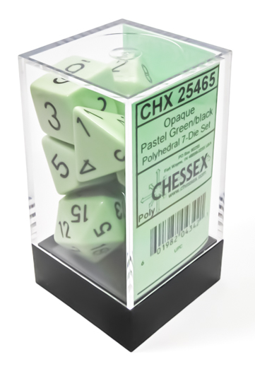 Chessex Poly 7 Dice Set: Opaque Pastel Green with Black | Odin's Place