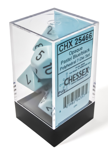 Chessex Poly 7 Dice Set: Opaque Pastel Blue with Black | Odin's Place