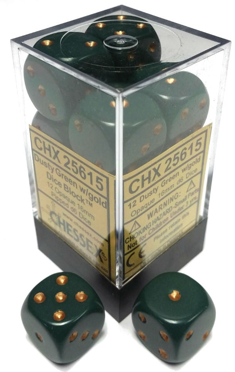 Chessex Dice 16mm 12d6 Opaque: Dusty Green and Copper | Odin's Place