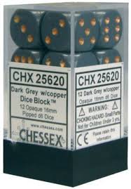 Chessex Opaque 16mm D6 Dark Grey and Copper | Odin's Place