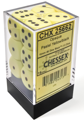 Chessex 16mm d6 Dice Set: Opaque Pastel Yellow with Black | Odin's Place