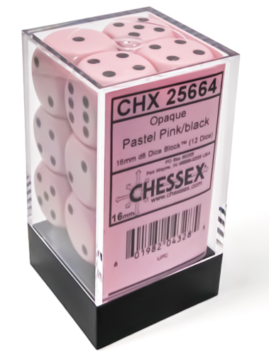 Chessex 16mm d6 Dice Set: Opaque Pastel Pink with Black | Odin's Place