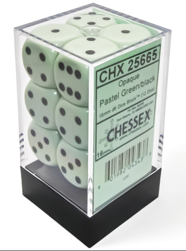 Chessex 16mm d6 Dice Set: Opaque Pastel Green with Black | Odin's Place