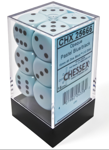 Chessex 16mm d6 Dice Set: Opaque Pastel Blue with Black | Odin's Place