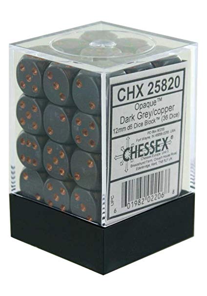 Chessex Opaque Dark Grey with Copper Black with Red 16mm D6 Set | Odin's Place