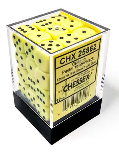 Chessex 12mm d6 Dice Set: Opaque Pastel Yellow with Black | Odin's Place