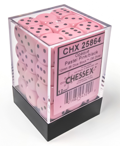 Chessex 12mm d6 Dice Set: Opaque Pastel Pink with Black | Odin's Place