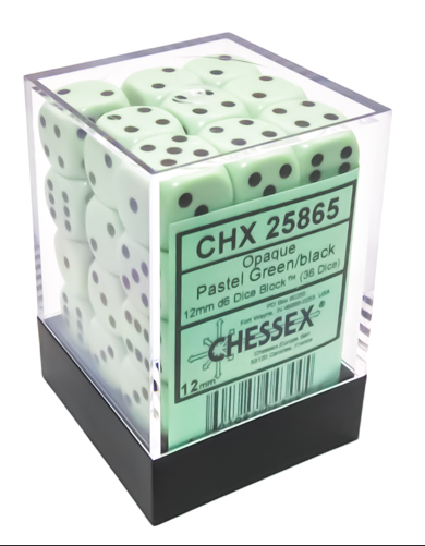 Chessex 12mm d6 Dice Set: Opaque Pastel Green with Black | Odin's Place