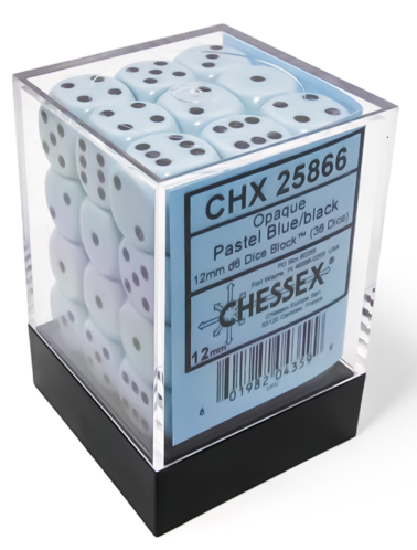 Chessex 12mm d6 Dice Set: Opaque Pastel Blue with Black | Odin's Place