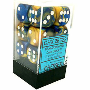 Chessex Gemini: 16mm D6 Blue with Gold and White (12) | Odin's Place