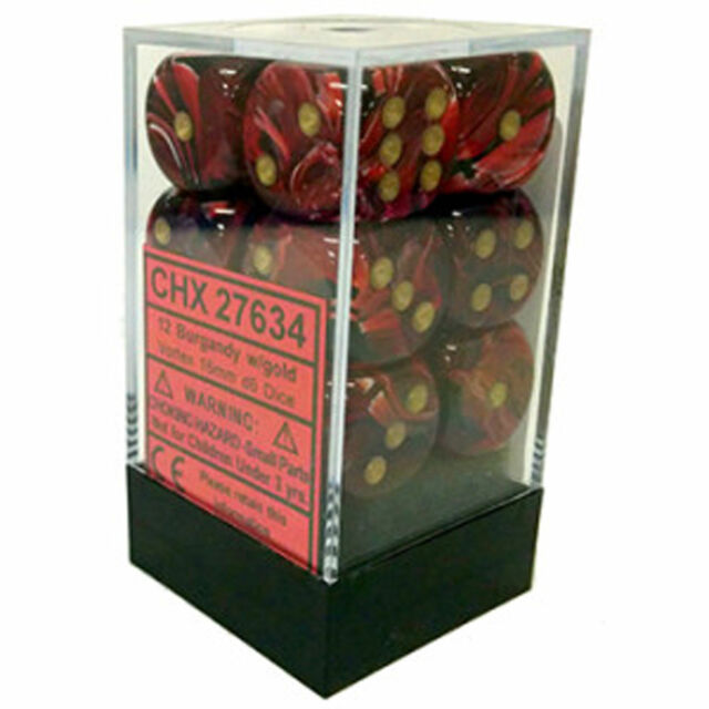 Chessex 27753 Vortex: 16mm D6 Burgundy/Gold/Black (12) | Odin's Place