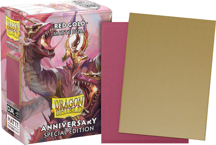 Dragon Shields: (100) Matte Dual - 25th Special Edition Red / Gold | Odin's Place