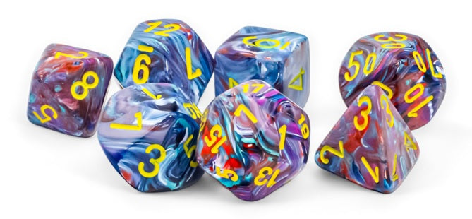 Chessex Festive: Mega-hedral Mosaic/yellow 7-Die Set | Odin's Place