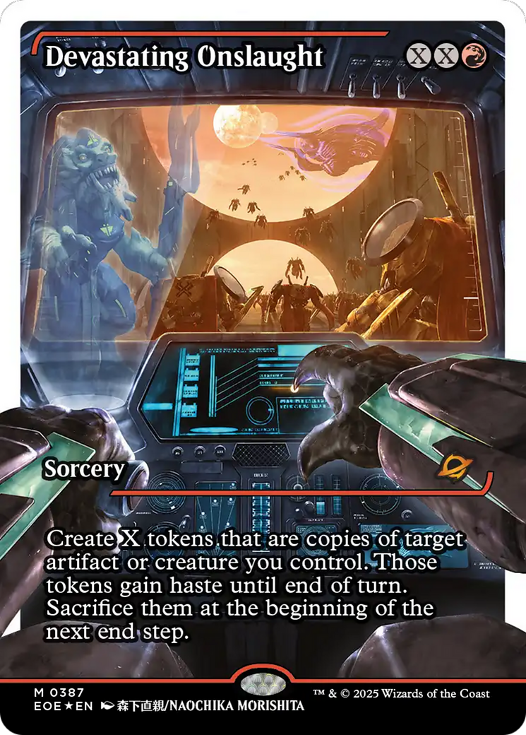 Devastating Onslaught (0387) (Showcase) (Fracture Foil) [Edge of Eternities] | Odin's Place