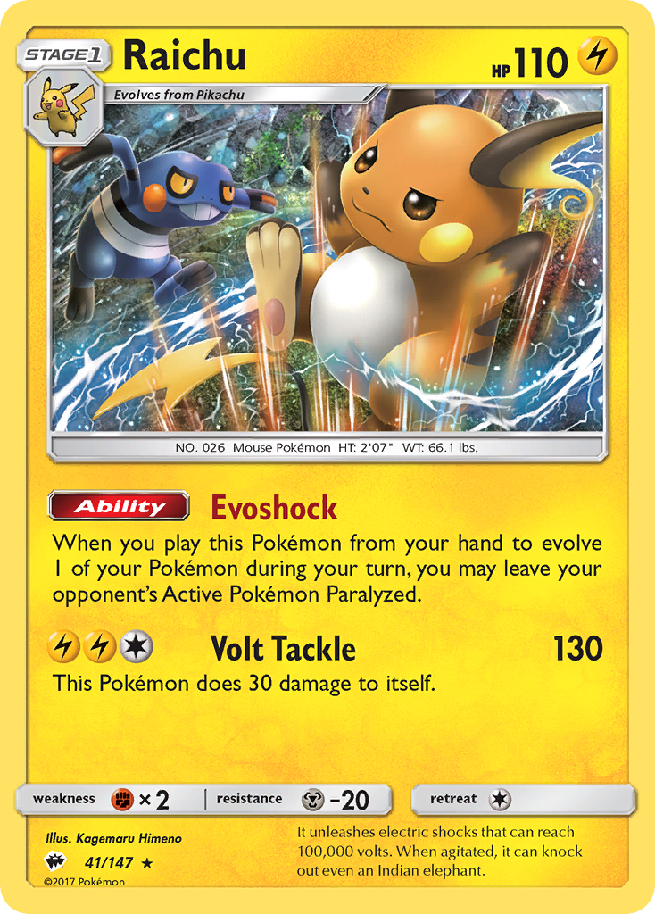 Raichu (41/147) (League Promo 2nd Place) [Sun & Moon: Burning Shadows] | Odin's Place