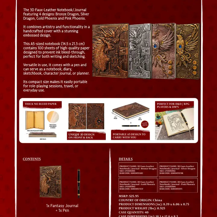 QMDirect 3D Faux-Leather Notebook / Journal - Bronze Dragon | Odin's Place