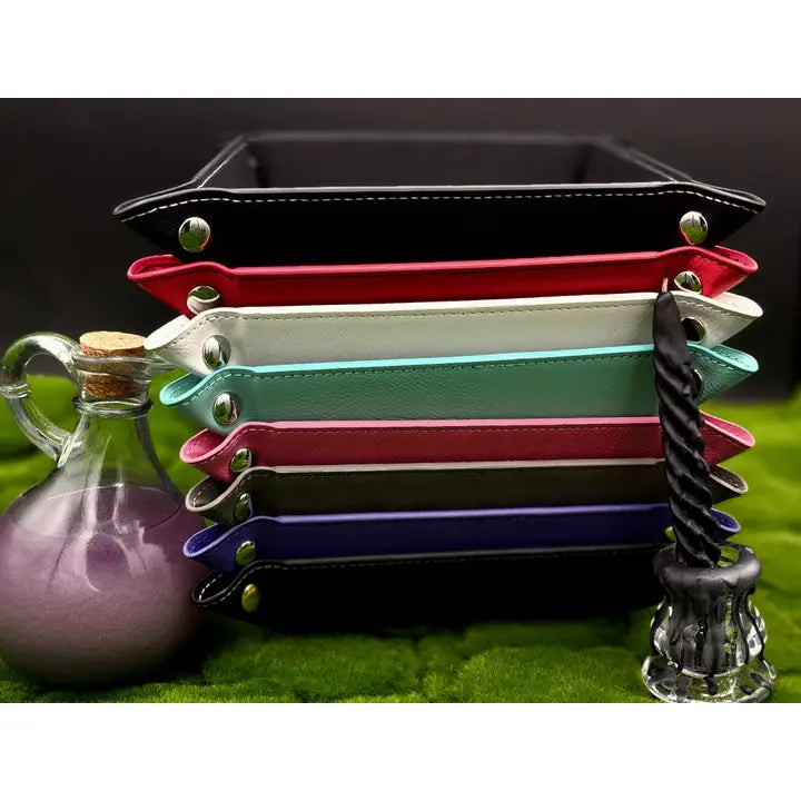 Triangle Treasury: Square Vegan Leatherette Dice Tray - Assorted Colors | Odin's Place