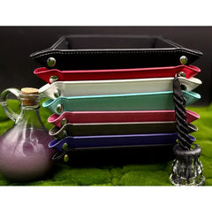 Triangle Treasury: Square Vegan Leatherette Dice Tray - Assorted Colors | Odin's Place