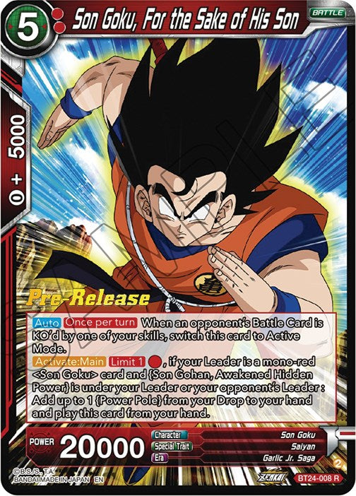 Son Goku, For the Sake of His Son (BT24-008) [Beyond Generations Prerelease Promos] | Odin's Place