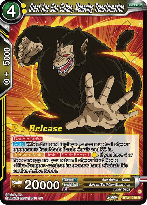 Great Ape Son Gohan, Menacing Transformation (BT24-089) [Beyond Generations Prerelease Promos] | Odin's Place