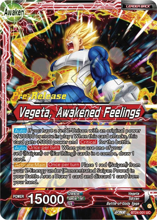 Vegeta // Vegeta, Awakened Feelings (BT24-001) [Beyond Generations Prerelease Promos] | Odin's Place