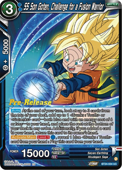 SS Son Goten, Challenge for a Fusion Warrior (BT24-034) [Beyond Generations Prerelease Promos] | Odin's Place