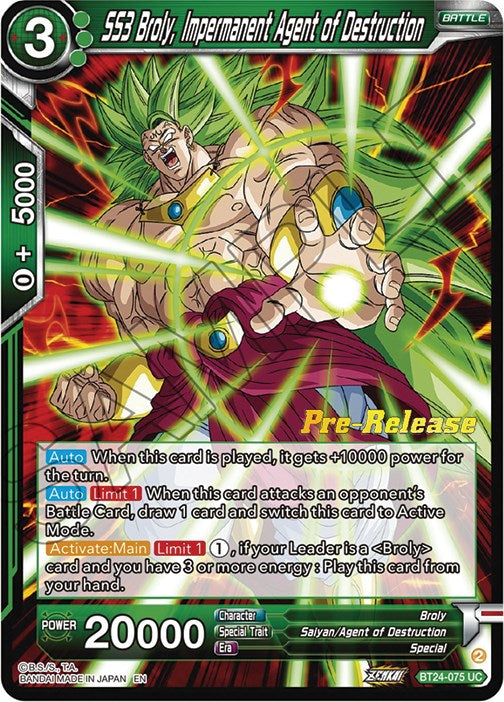 SS3 Broly, Impermanent Agent of Destruction (BT24-075) [Beyond Generations Prerelease Promos] | Odin's Place