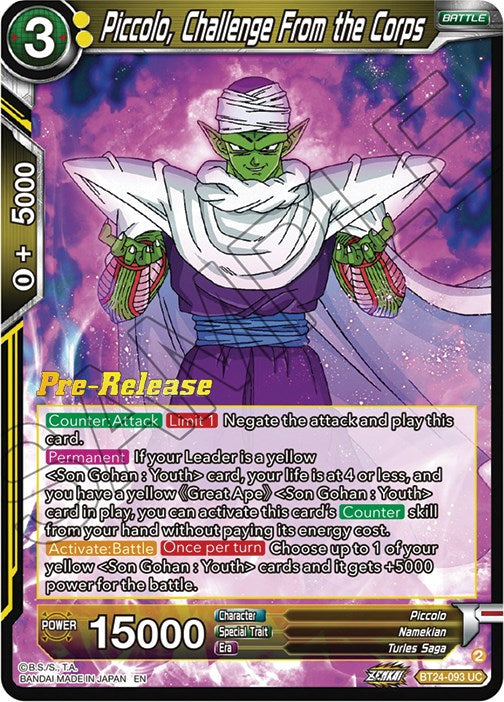 Piccolo, Challenge From the Corps (BT24-093) [Beyond Generations Prerelease Promos] | Odin's Place