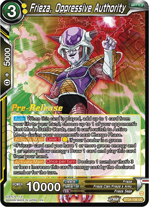 Frieza, Oppressive Authority (BT24-106) [Beyond Generations Prerelease Promos] | Odin's Place