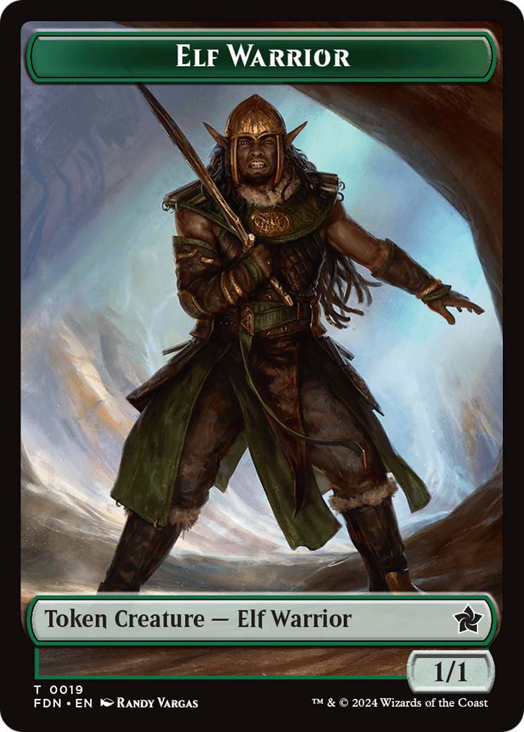 Emblem - Vivien Reid // Elf Warrior Double-Sided Token [Foundations Tokens] | Odin's Place